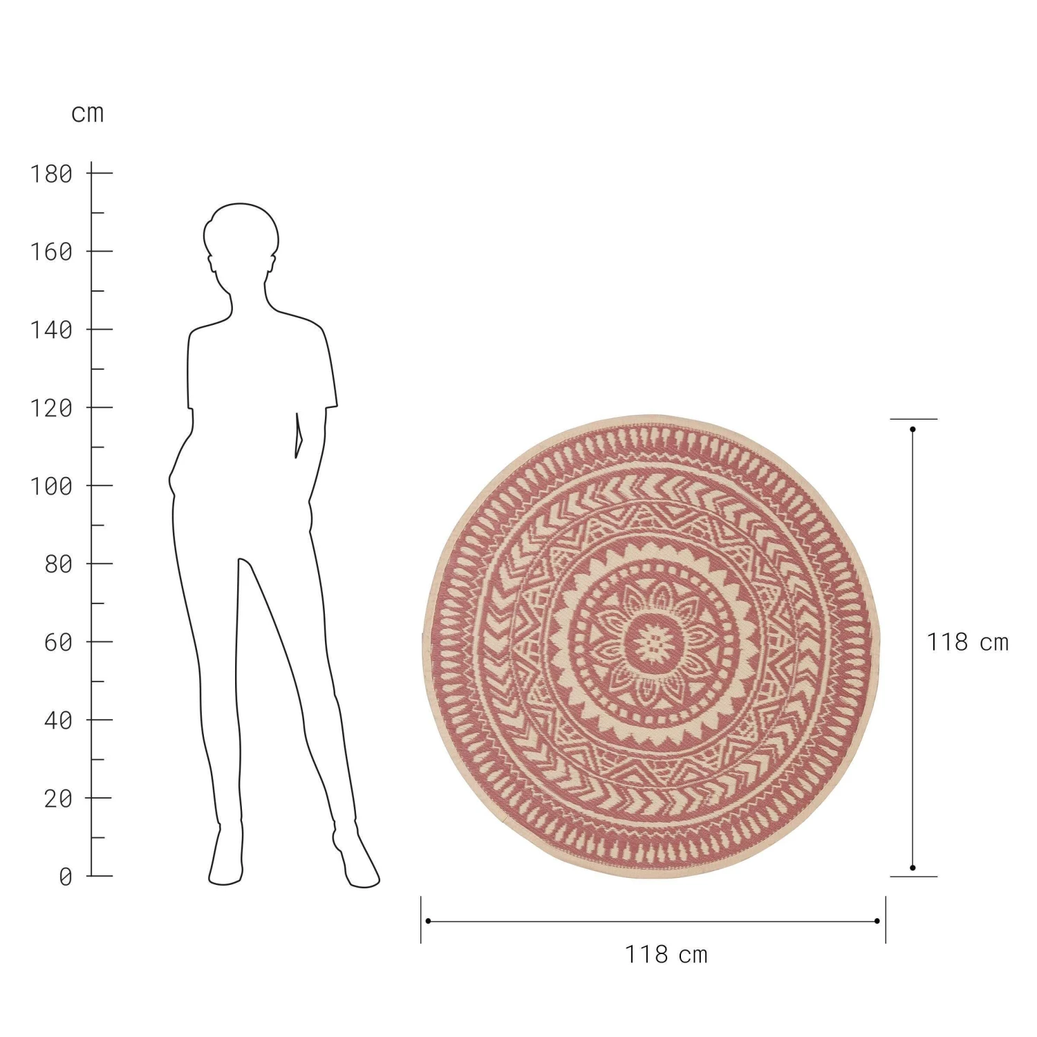 In- & Outdoor-Teppich Ø118cm COLOUR CLASH In Hellrot-Creme 3 In- & Outdoor-Teppich Ø118cm COLOUR CLASH In Hellrot-Creme – Bild 3