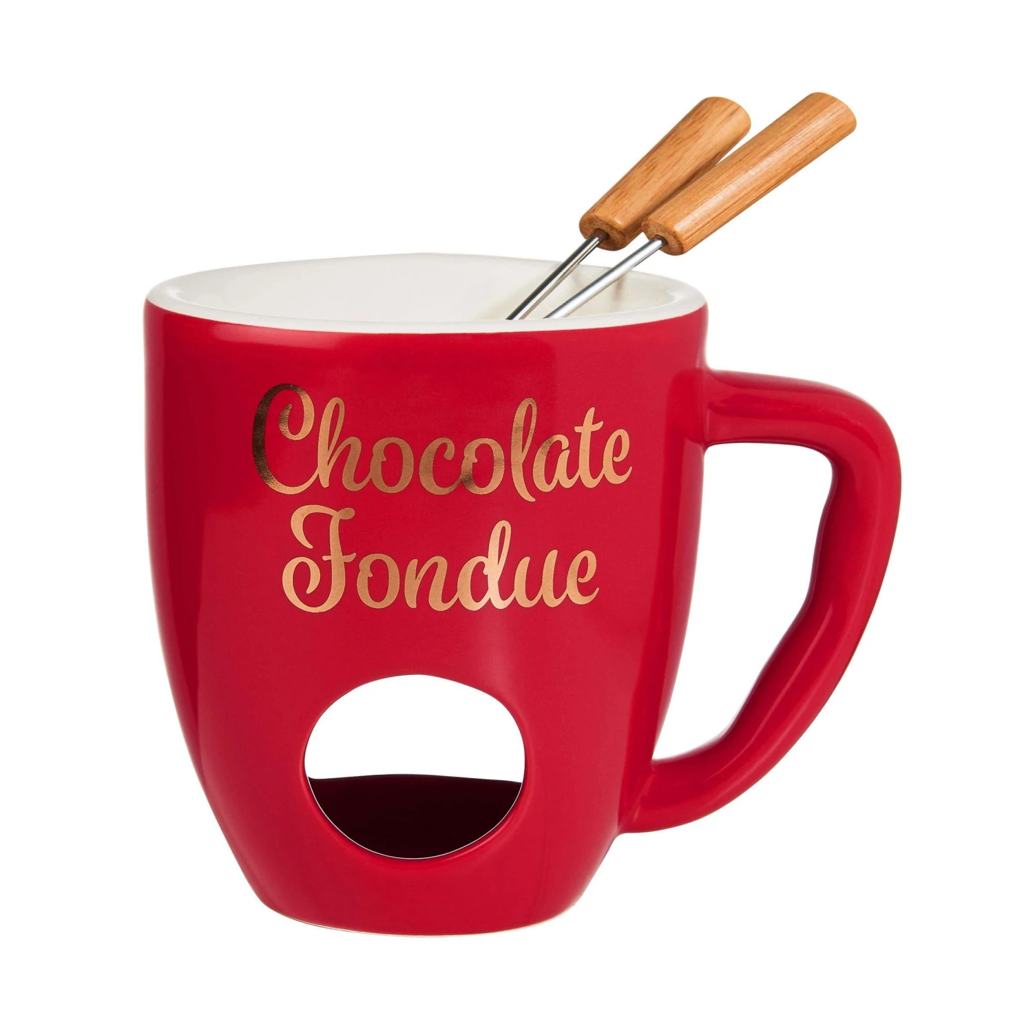 Tasse Mit 2 Gabeln CHOCOLATE FONDUE In Rot 1 Tasse Mit 2 Gabeln CHOCOLATE FONDUE In Rot